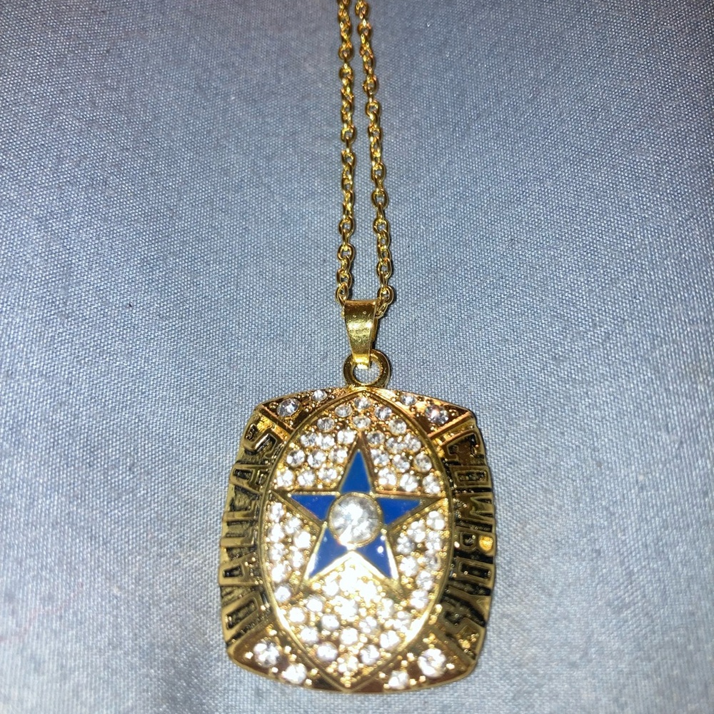 Dallas Cowboys Gold Tone Star Pendant Necklace with Blue Enamel Accent